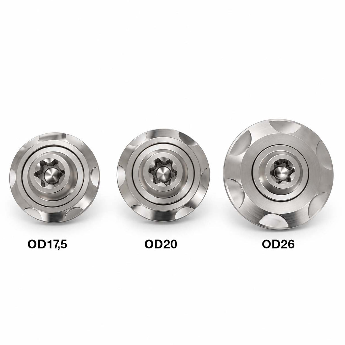 Vooraanzicht van M6 Torx bouten met Step Washers OD17,5, OD20 en OD26