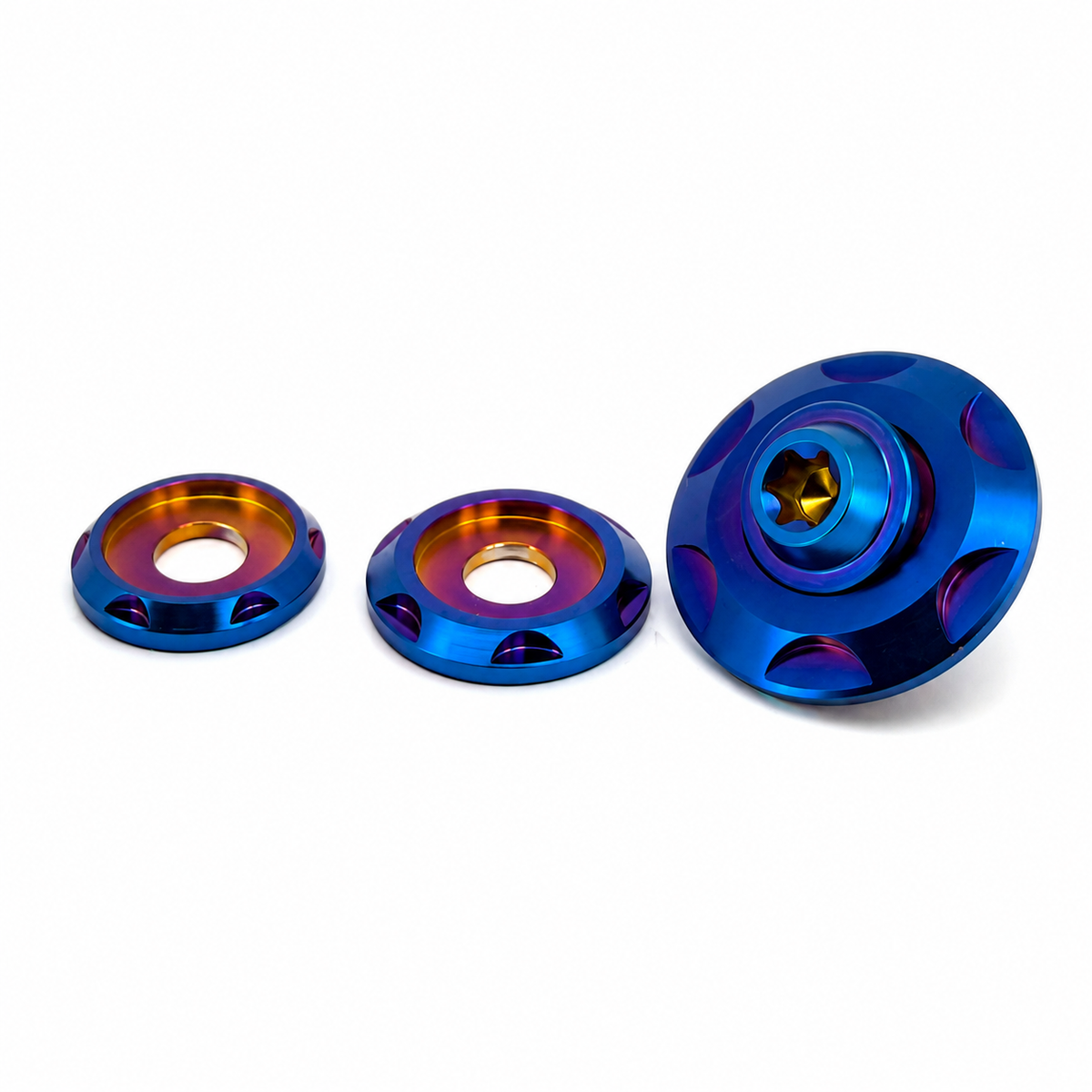 TiHex M6 titanium flush fit washer in PVD blue finish